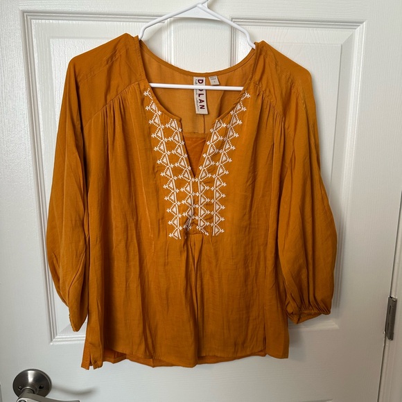dolan Tops - Women's Mustard Embroidered Top